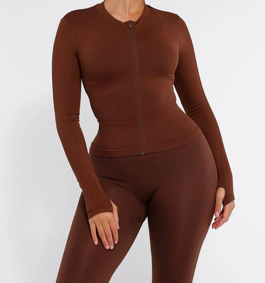 High Waisted Legging with Zipper Running Top w/Thumb Holes